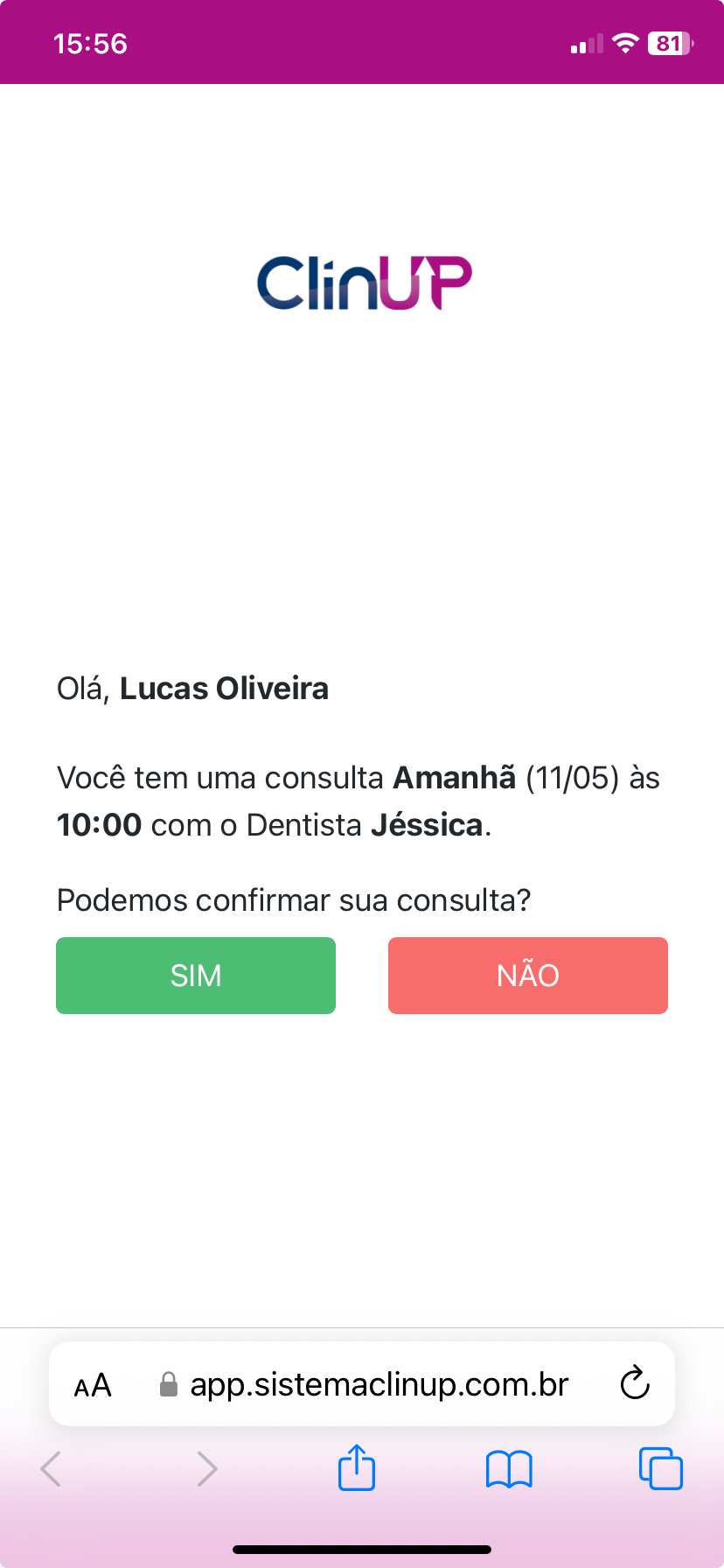 Pagina de confirmação